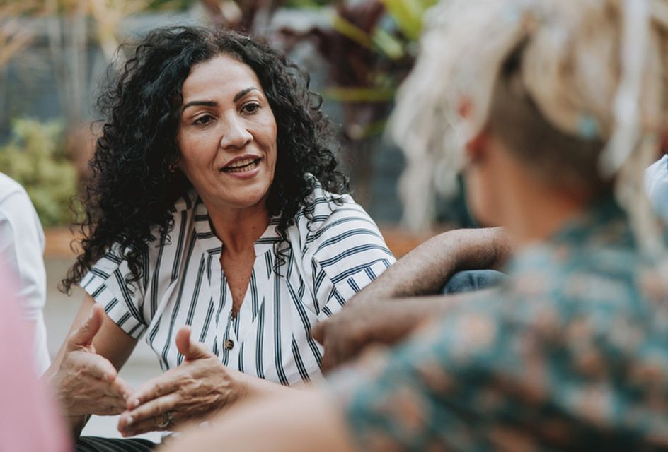 Two women talking