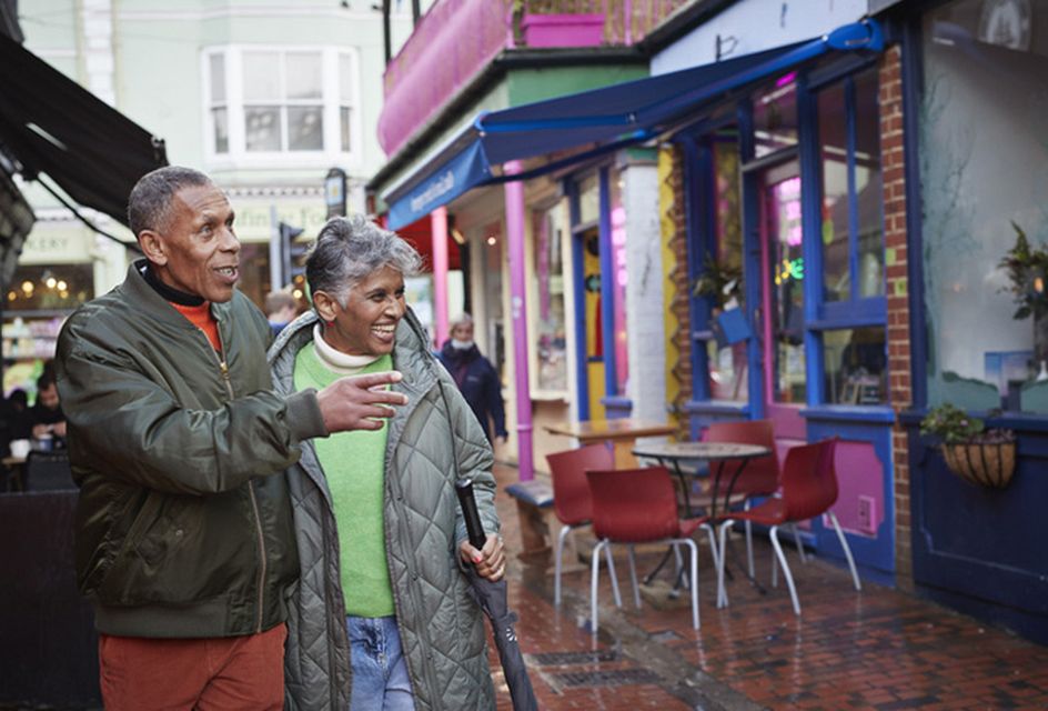 An older couple enjoying a day on the high street